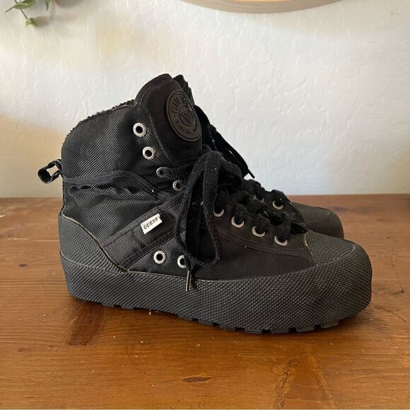 VTG 90s Guess Platform Chunky Ankle Boots Grunge Goth Rare Lined Size 6.5 Womens - Picture 5 of 11